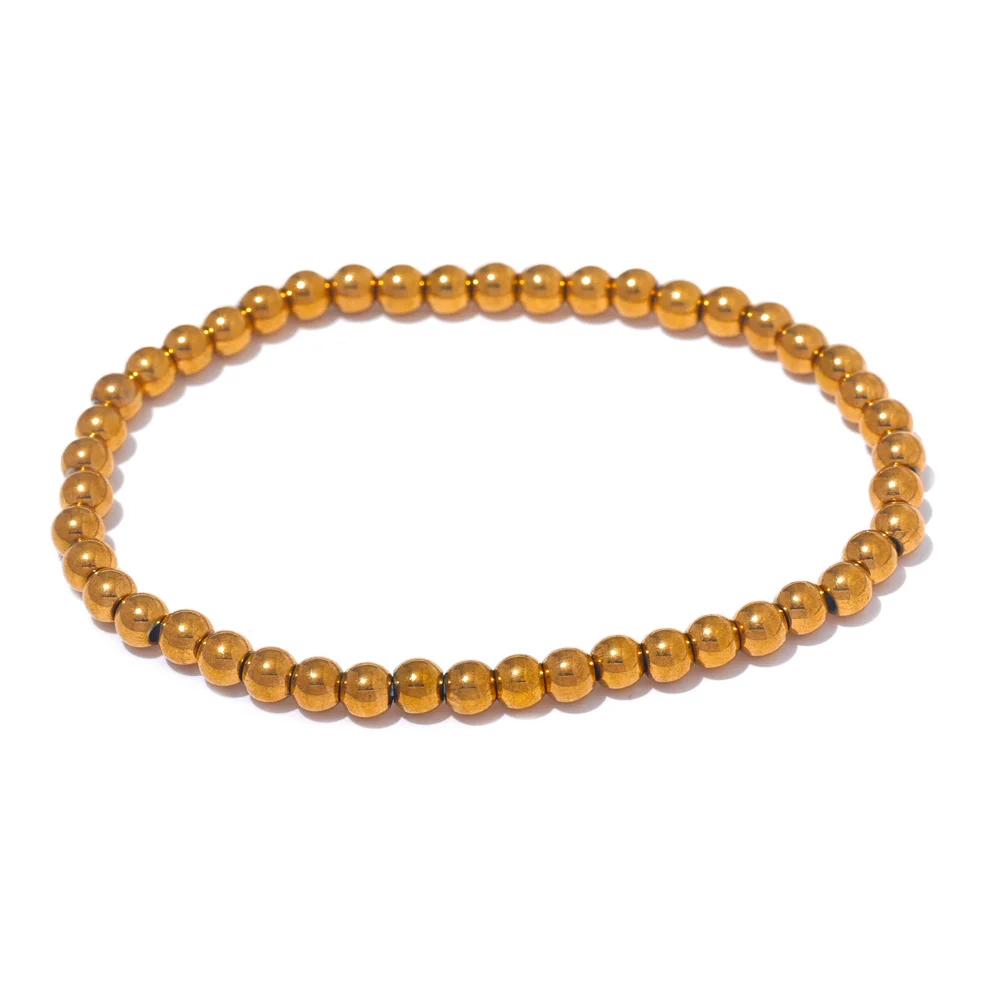 3/4/5/6 MM Stainless Steel Beads Daily Handmade Elastic Bracelet Bangle Waterproof Wrist Wholesale Gold Color Jewelry Men