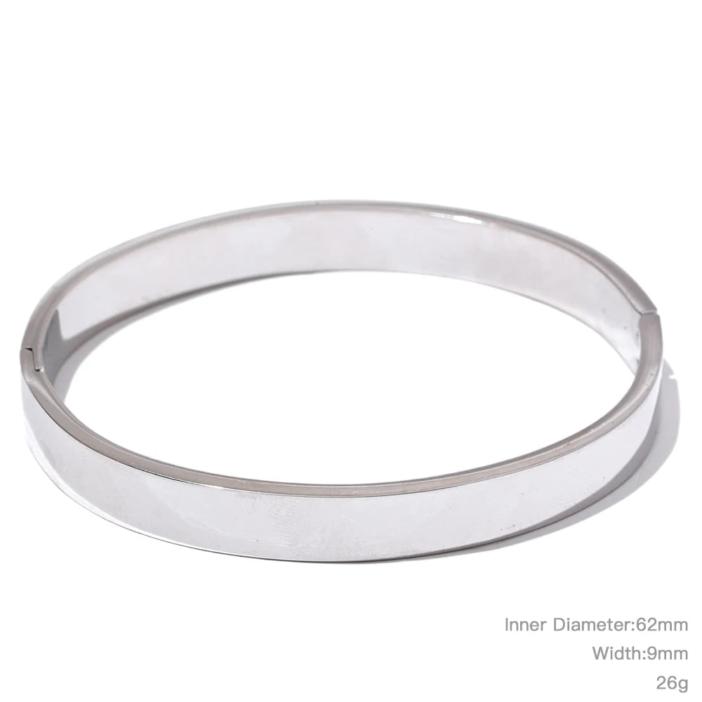 High Quality Stainless Steel Round Wide Bracelet Bangle Fashion Texture Gold Silver Color Waterproof Charm Jewelry Gift