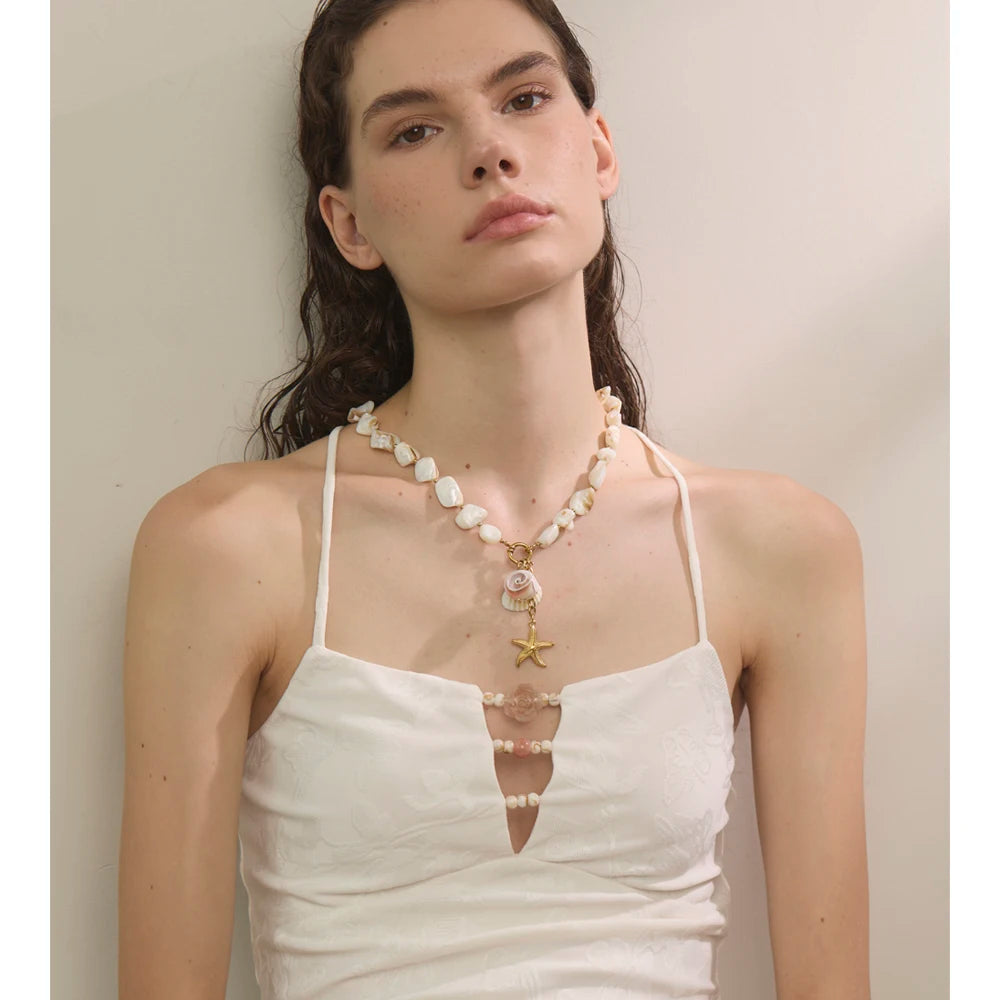 Ocean Style Shell Chain Conch Starfish Drop Necklace Bracelet Bangle Stainless Steel Summer Beach Jewelry Gift