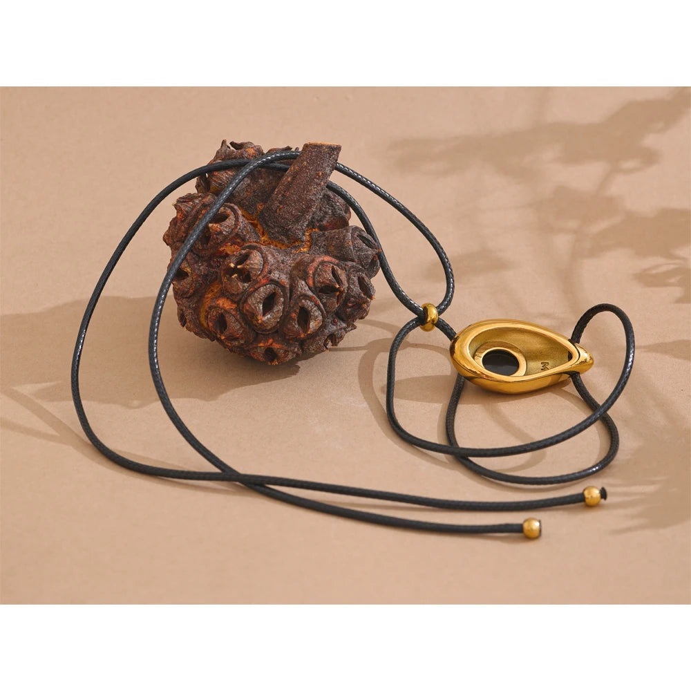 Stainless Steel Water Drop Agate Stone Pendant PU Leather Necklace for Women Statement Fashion Jewelry Accessories New