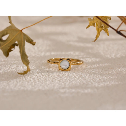 Natural Shell Square Thin Fashion Ring 316L Stainless Steel Gold Color Charm Chic Jewelry 18K PVD Plated Waterproof