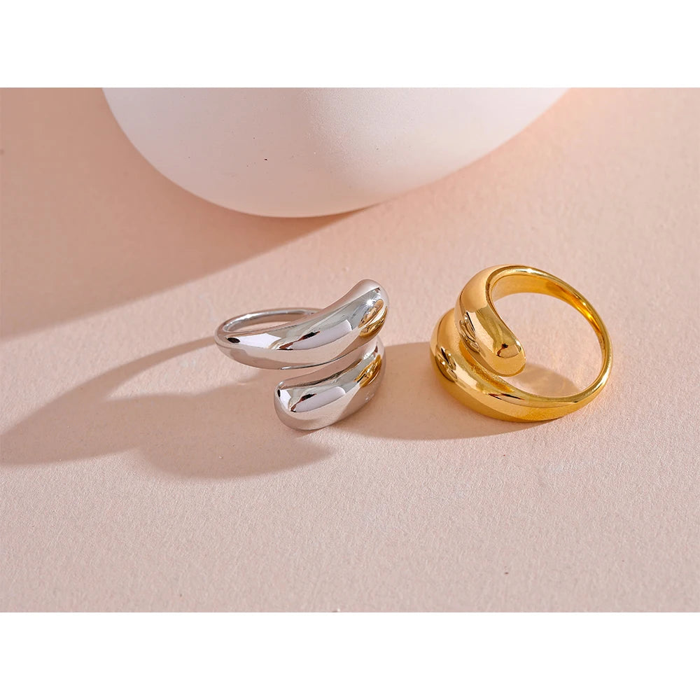 Chic Unique Stainless Steel Unusual Ring Water Resistant 18K PVD Plated Simple Sleek Metal Fashion Jewelry Bijoux Gift