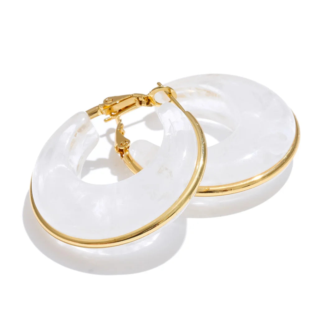 White Green Black Pink Brown Acetate Acrylic Chunky Hoop Earrings Daily Stainless Steel Trending Ear Jewelry Accessories