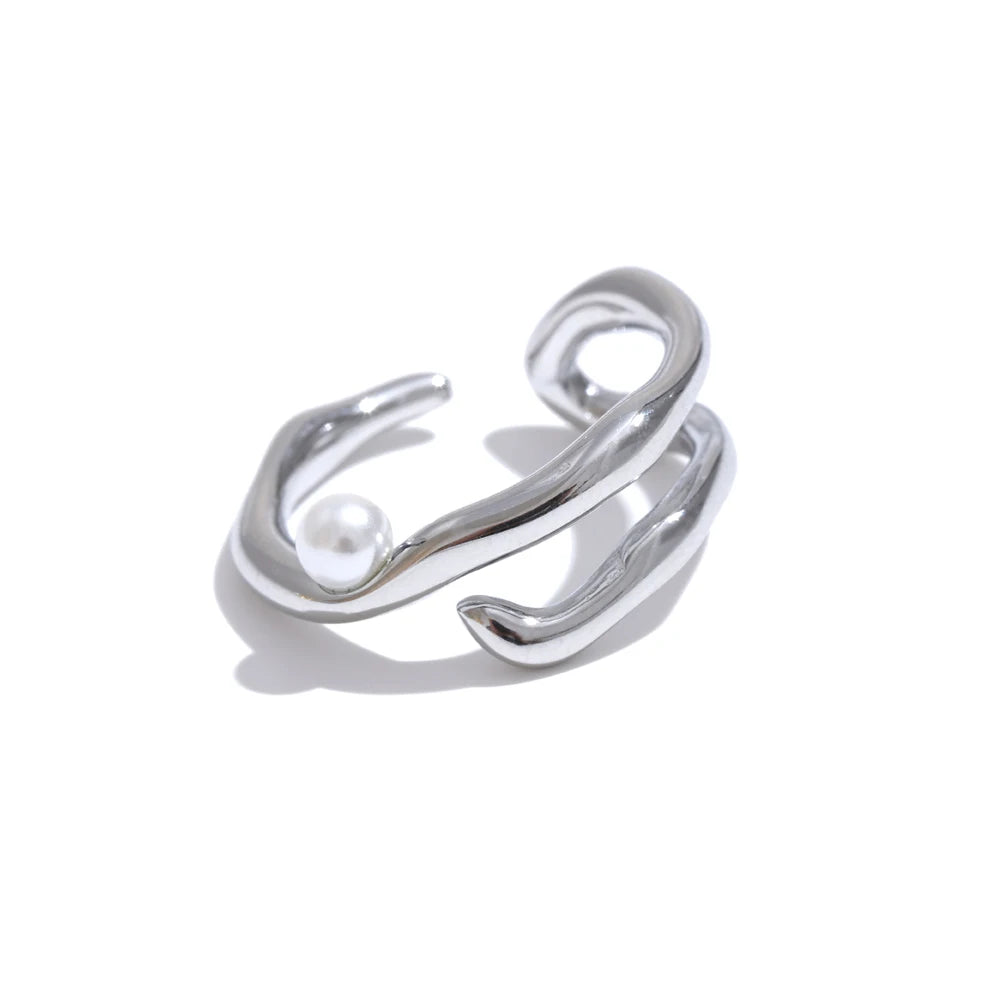 Stylish Unique Stainless Steel Pearls Geometric Open Chic Ring for Women High Quality Jewelry Bijoux