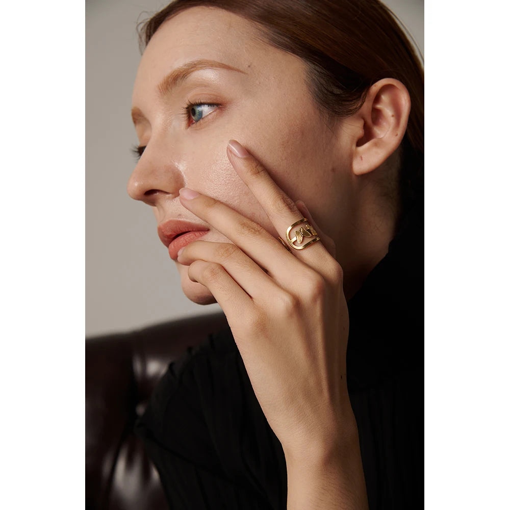 316L Stainless Steel Butterfly Opening Ring Stylish Golden Insect Waterproof Jewelry Women Bague Acier Inoxydable Gift