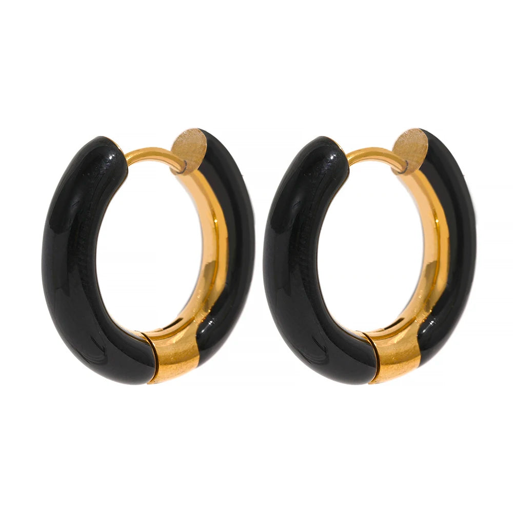 20mm Trendy Orange Green Enamel Stainless Steel Round Hoop Huggie Earrings Waterproof Charm Fashion Daily Jewelry Women