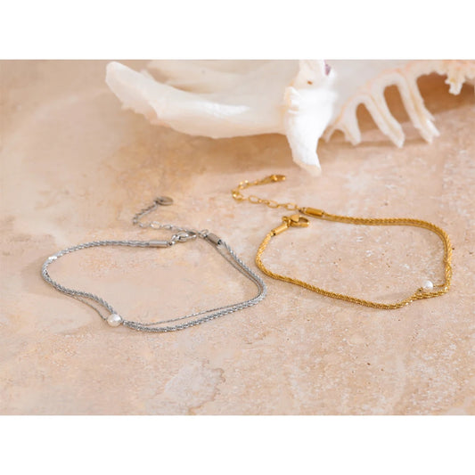 Fashion Layered Chain Imitation Pearl Chic Anklet Rust Proof Gold & Platinum Plated Australia Summer Jewelry Gift