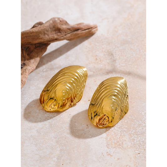 Stainless Steel Statement Gold Color PVD Plated Big Stud Earrings for Women Jewelry Waterproof Charm Fashion Accessories
