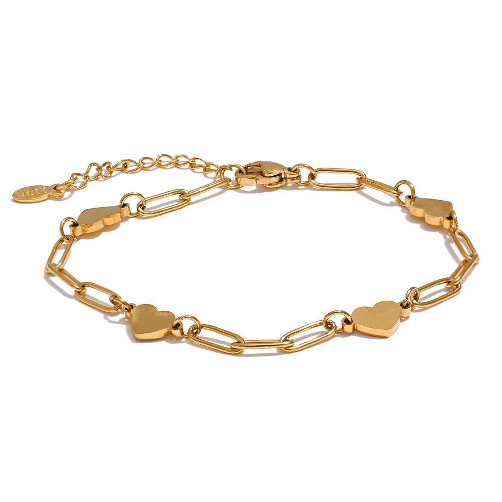 Fashion Stainless Steel Heart Handmade Chain Bracelet Bangle Waterproof Daily Charm Wrist Jewelry Bijoux Femme