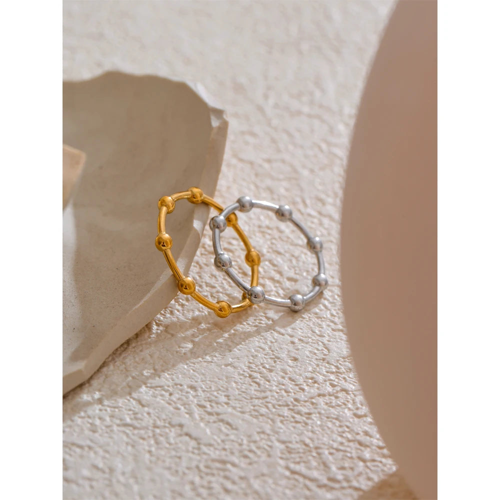 6789# Minimalist 18K PVD Plated Beads Geometric Thin Ring Stainless Steel Gold Silver Color Charm Fashion Finger Jewelry