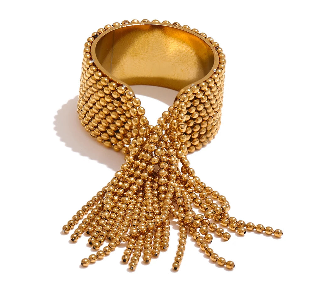 Statement Stainless Steel Chain Tassel Finger Ring Adjustable 18K PVD Plated High Quality Charm Stylish Golden Jewelry