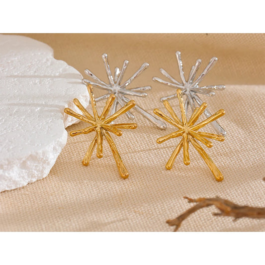 316L Stainless Steel Cast Textured Firework Stud Earrings Waterproof 18K PVD Plated Charm Chic Jewelry Women Jewelry
