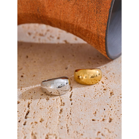 6789# High Quality Textured Minimalist Stainless Steel Glossy Smooth Metal Chunky Ring 18K PVD Plated Classic Jewelry Gift