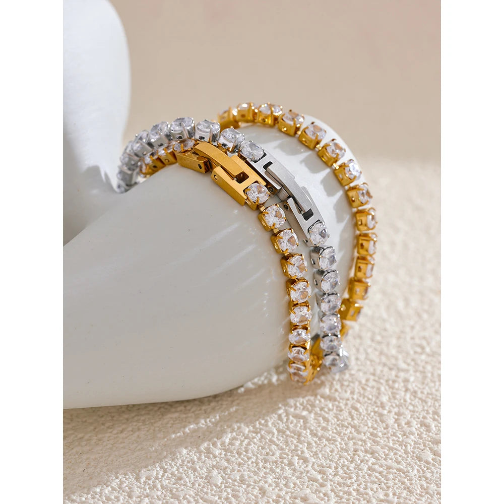 4mm High Quality Shiny Cubic Zirconia Chain Wrist Bracelet Bangle for Women Stainless Steel Exquisite Premium Jewelry New
