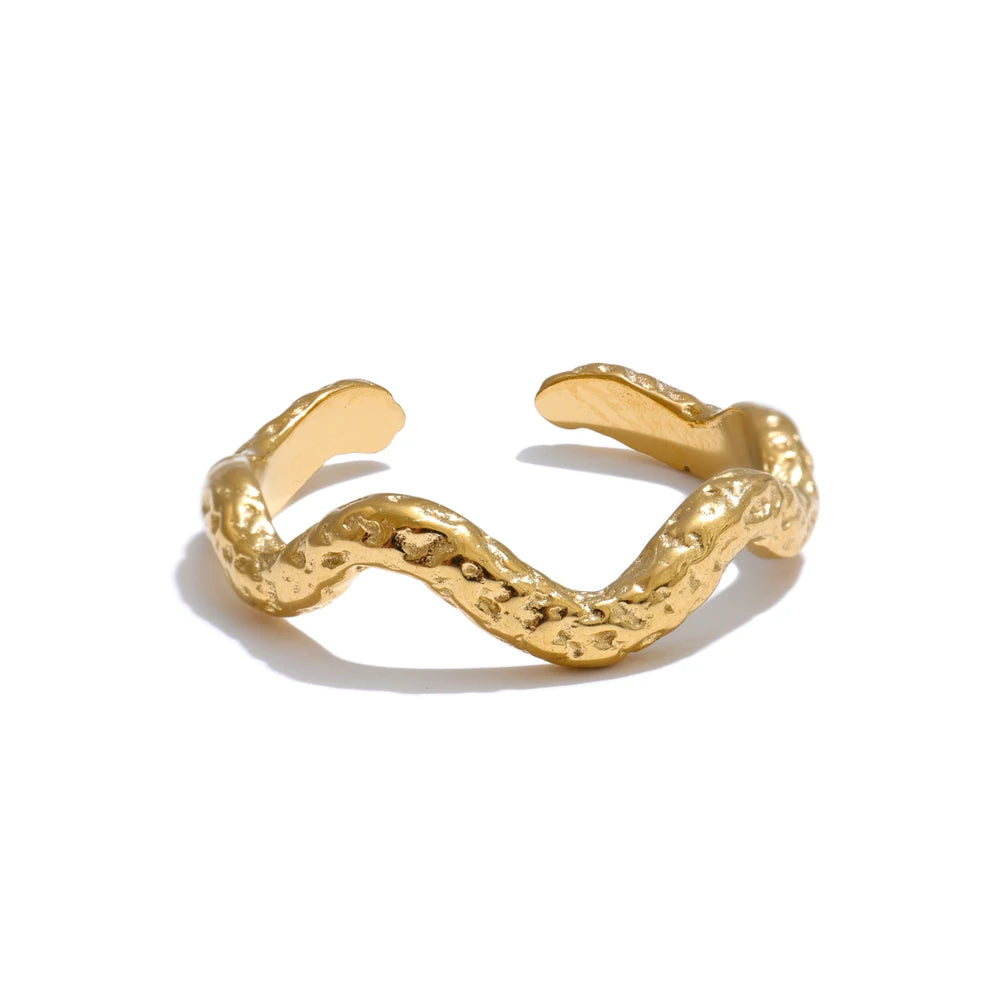 Distinctive Stainless Steel Irregular Hammer Metal Geometric Adjustable Ring Wholesale Accessories Attractive Jewelry