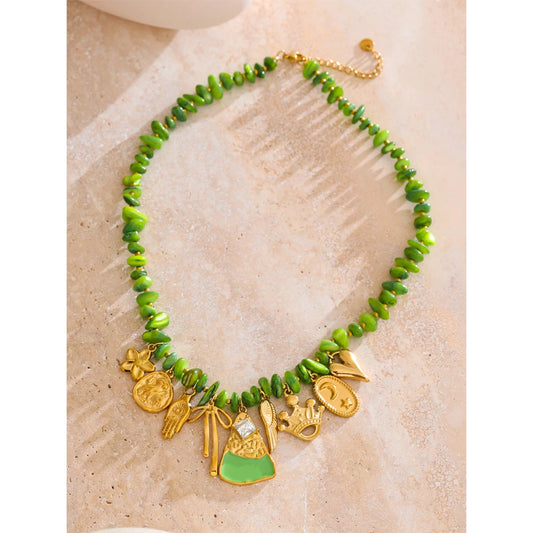 New Handmade Jewelry Green Shell Chain Flower Love Drop Necklace Spring Summer Fashion Collar Jewelry Gift