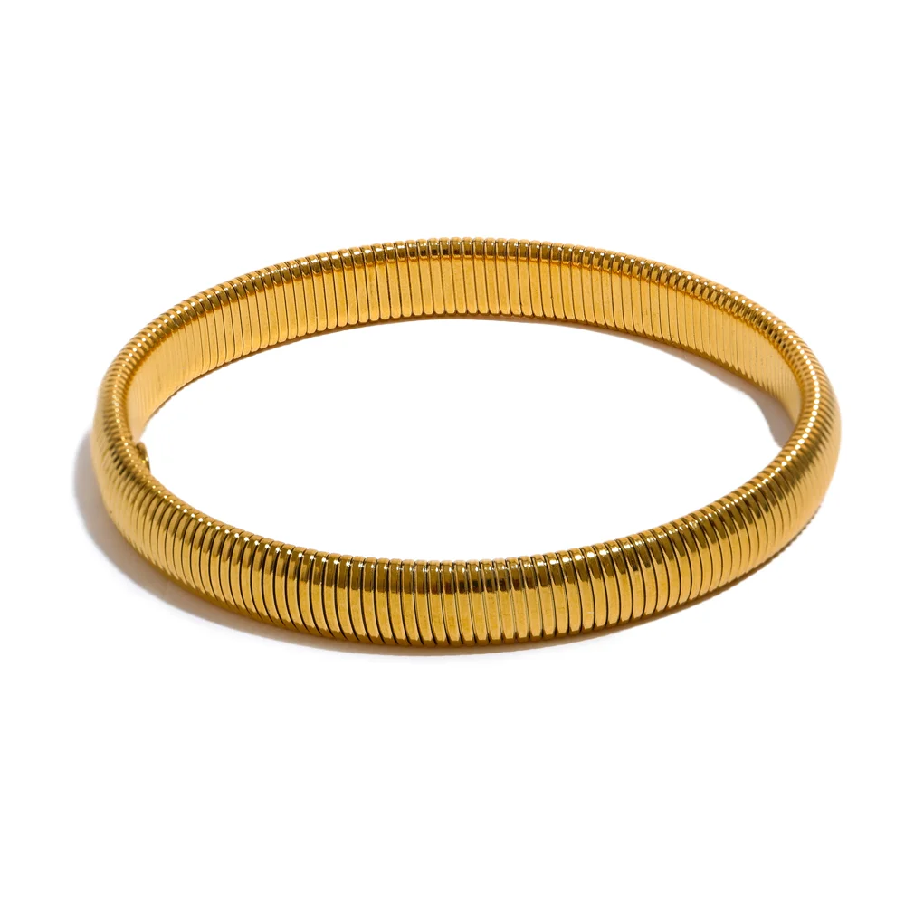 Waterproof Stainless Steel Elastic Thick Metal Bracelet Bangle 18K Gold Plated Trend Fashion Unisex Jewelry Men Women