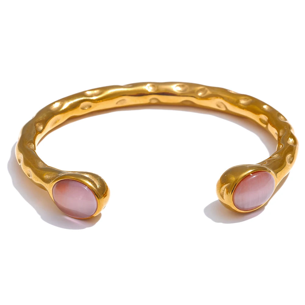 62mm High Quality Stainless Steel Multicolored Natural Stone Golden Cuff Open Bracelet Bangle Water Resistant Jewelry