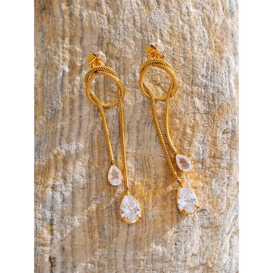 48mm Stainless Steel Geometric Tassel Chain Cubic Zirconia Drop Dangle Earrings for Women Delicate Fashion Jewelry Gift