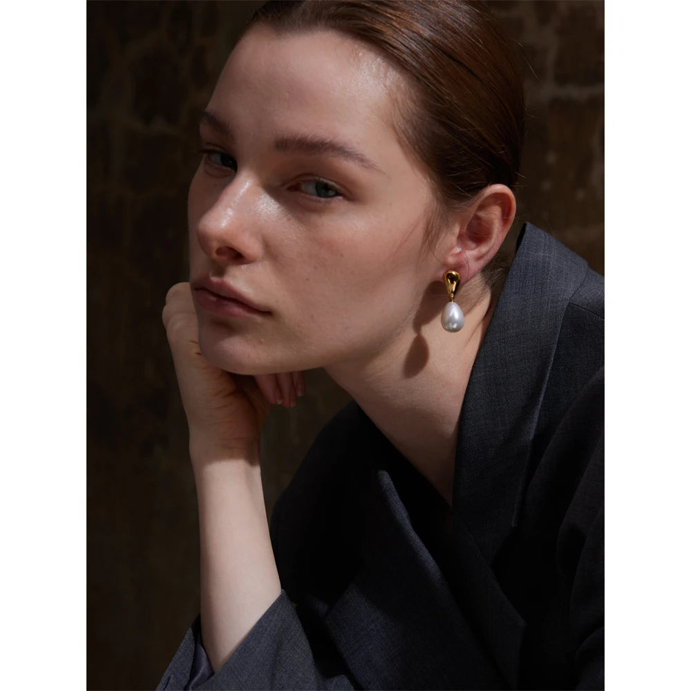 Popular Arrival Simulated Pearls Geometric Drop Elegant Earrings Stylish Stainless Steel Versatile Daily Jewelry Gift