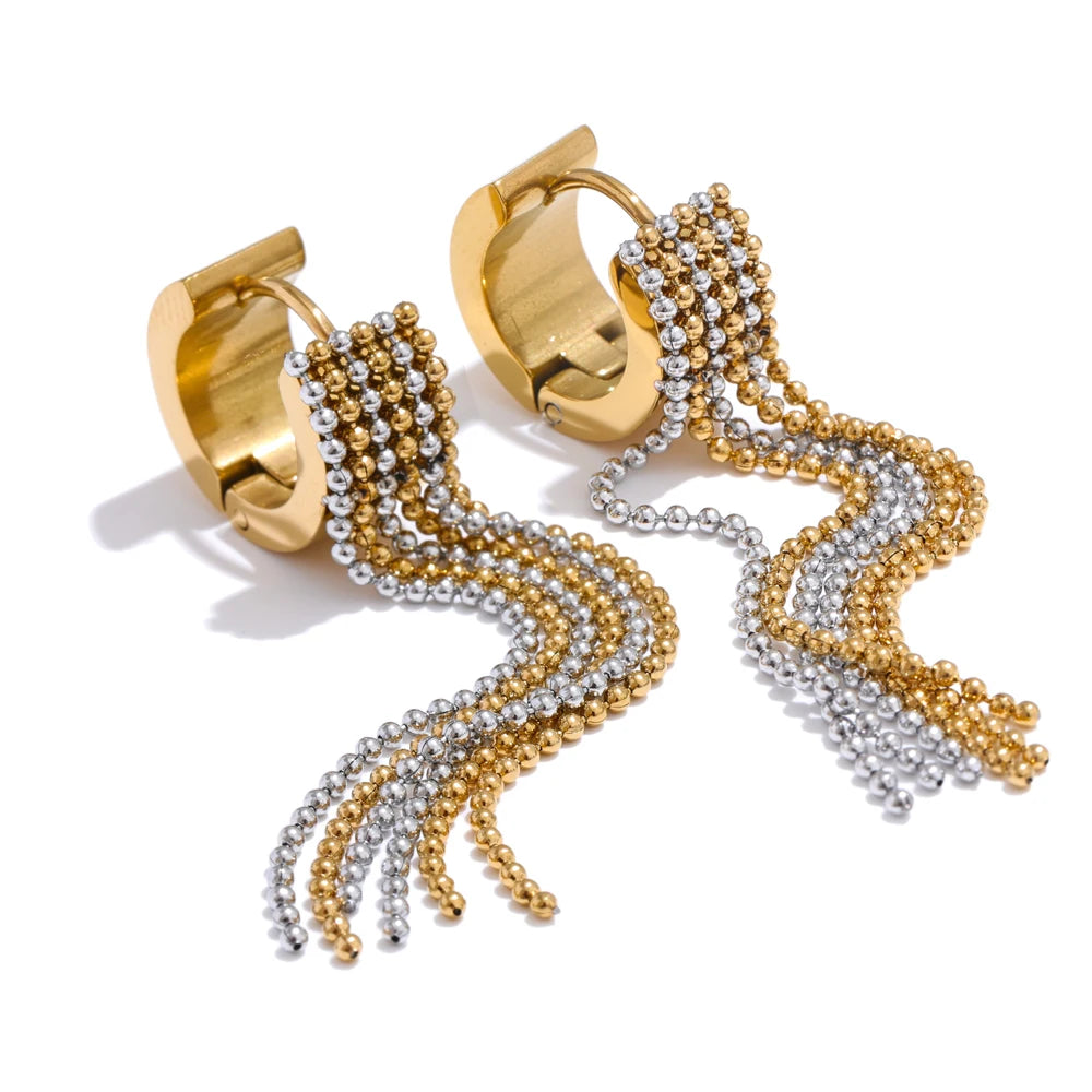 Hot Style Stainless Steel Tassel Long Chain Drop Dangle Earrings Fashion Trendy Waterproof Daily Jewelry Gift