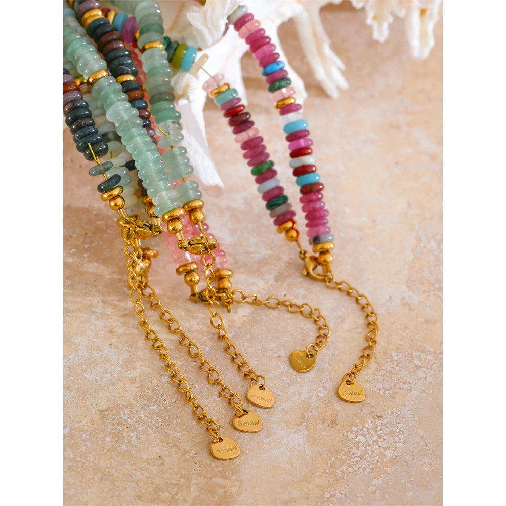 Colorful Natural Stone Beads Handmade Chain Y2K Fashion Necklace for Women Stainless Steel Waterproof Collar Jewelry Gift