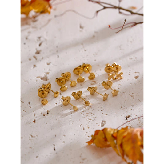 Mini Very Small Chic Heart Star Flower Round Daily Stacked-up Earrings Women Stainless Steel Versatile Waterproof Jewelry