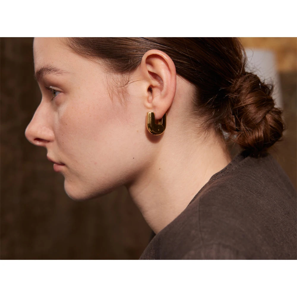 316L Stainless Steel Glossy Metal U-Shape Hollow Hoop Earrings 18K PVD Plated Texture Attractive Jewelry Waterproof