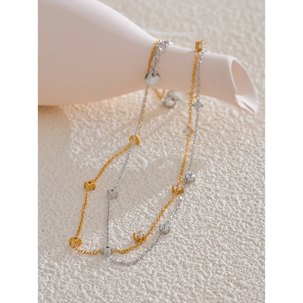 Stainless Steel Cubic Zirconia Necklace Anklet Bracelet Rust Proof Attractive Classic Bling Chic Thin Chain Jewelry