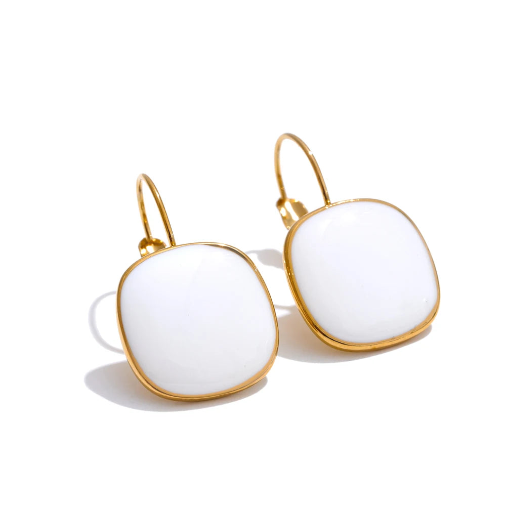 Joyful Candy Multicolor Enamel Square Hoop Earrings 18K Golden Plated Stainless Steel Spring Summer Jewelry Waterproof