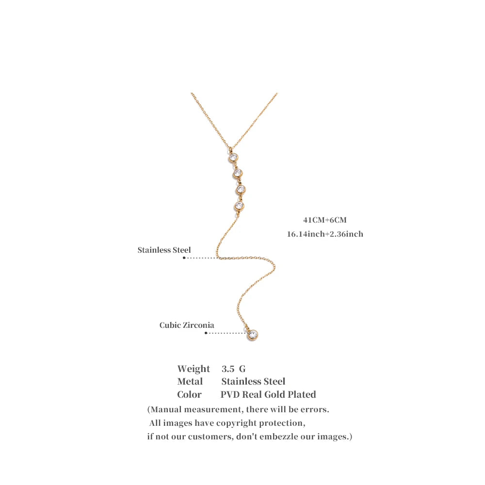Delicate Cubic Zirconia Round Y Chain Long Drop Necklace for Women Stainless Steel Summer 2025 Jewelry Tarnish Resistant