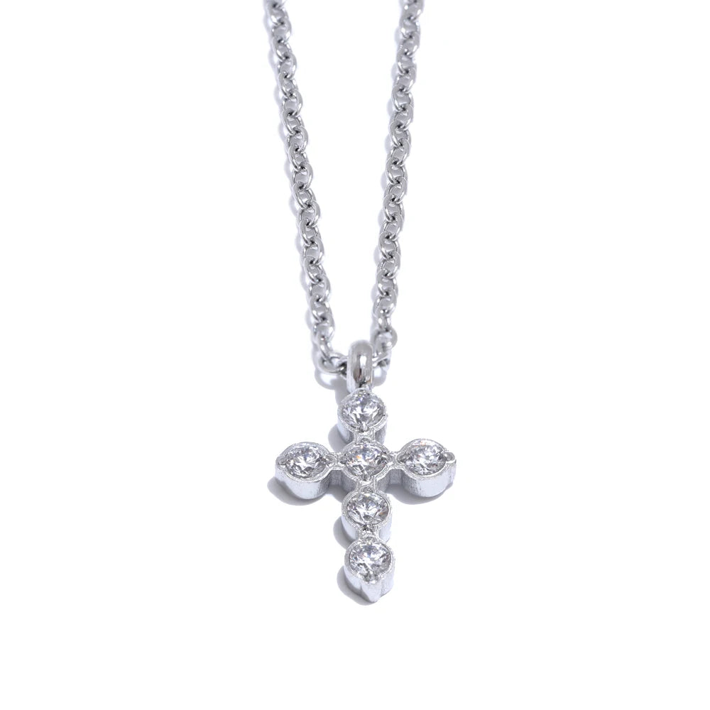 Fashion Chic Cross Shiny Pendant Necklace Cubic Zirconia Exquisite Casting Technology Gold Platinum Plated Jewelry Gift