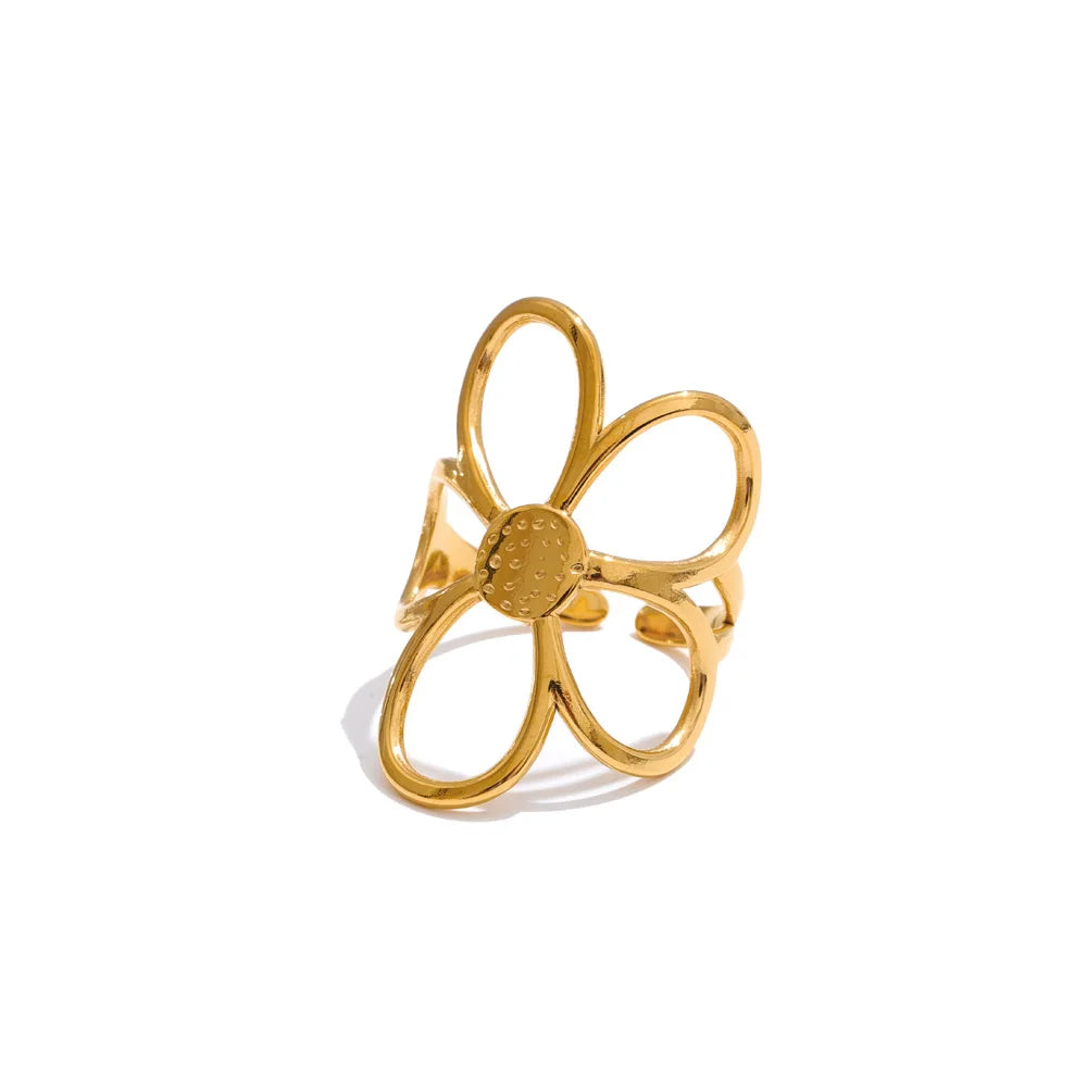 Trendy Stainless Steel Metal Flower Adjustable Fashion Finger Ring Rust Proof Attractive Daily Jewelry Accessories Gift