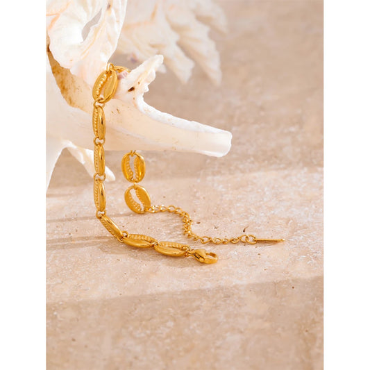 Stainless Steel Metal Shell Gold Color 18K Plated Fashion Beach Holiday Bracelet Handmade Waterproof Summer Jewelry
