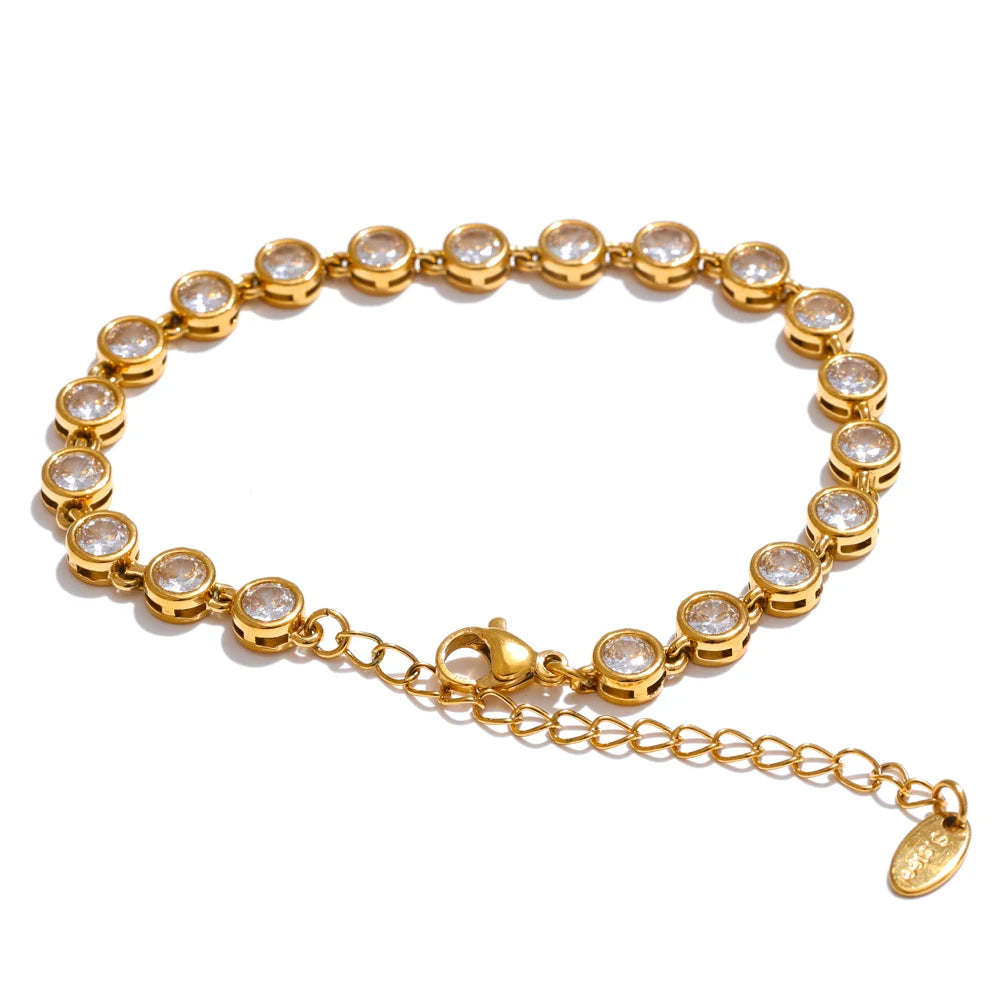 Exquisite Colorful Cubic Zirconia Luxury Cast Chain Necklace Bracelet for Women Stainless Steel Waterproof Jewelry Gift