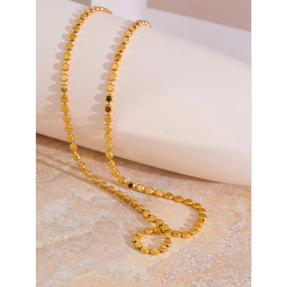 Exquisite Stainless Steel Bright Square Chain Collar Necklace New Style 18K Real Gold Plated Daily Fashion Jewelry