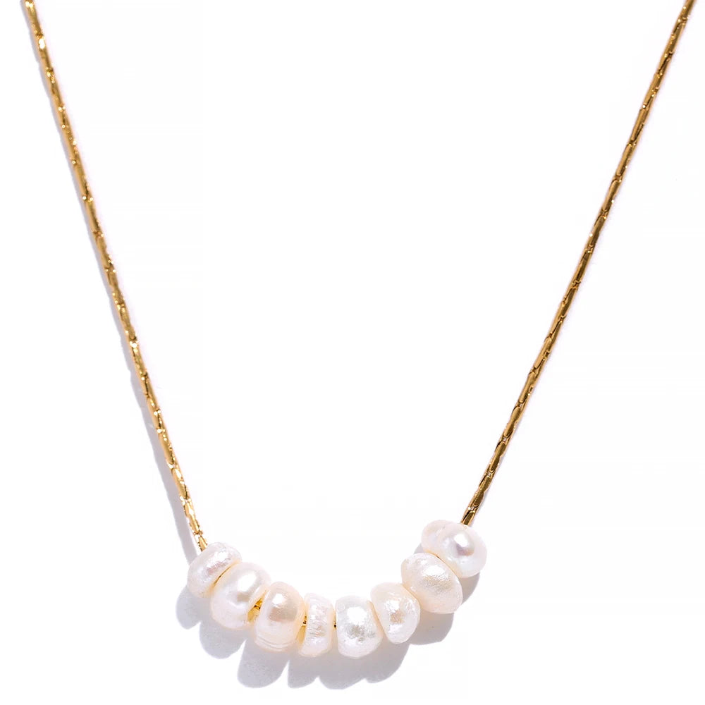 Tarnish Free Natural Pearl Beads Chic Exquisite Necklace Thin Chain Stainless Steel Minimalist Charm Collar Jewelry Women