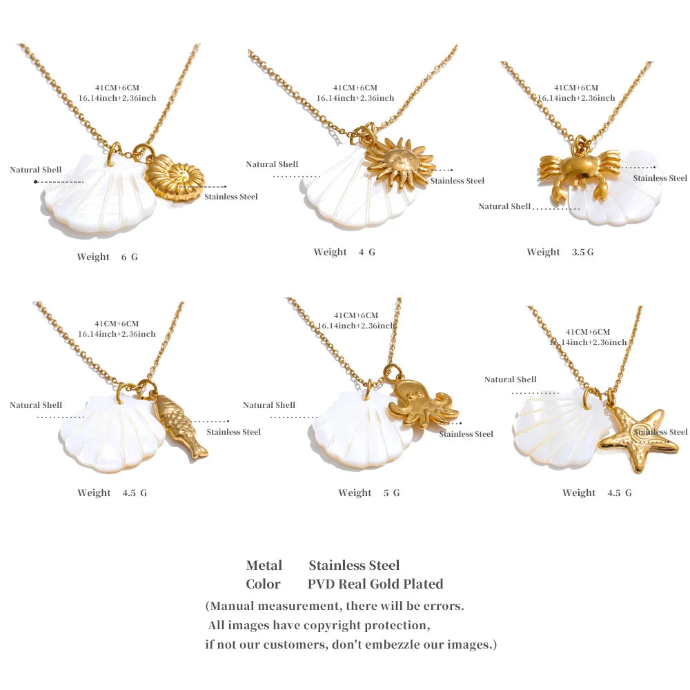 Summer Ocean Style Shell Starfish Conch Pendant Necklace 18K Gold Color Plated Waterproof Charm Jewelry Gift