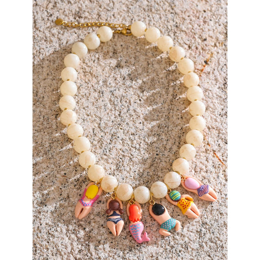 Stylish Unique Handmade Jewelry Glass Imitation Stone Beads Chain Resin Bikini Doll Drop Creative Necklace Accessories
