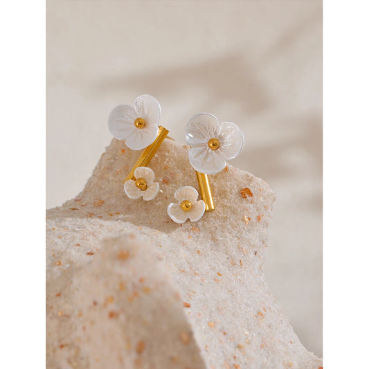 Waterproof Fairy Flower Rotating Romantic Stud Earrings Exclusive Stainless Steel Sweet Match with Dress Chic Jewelry