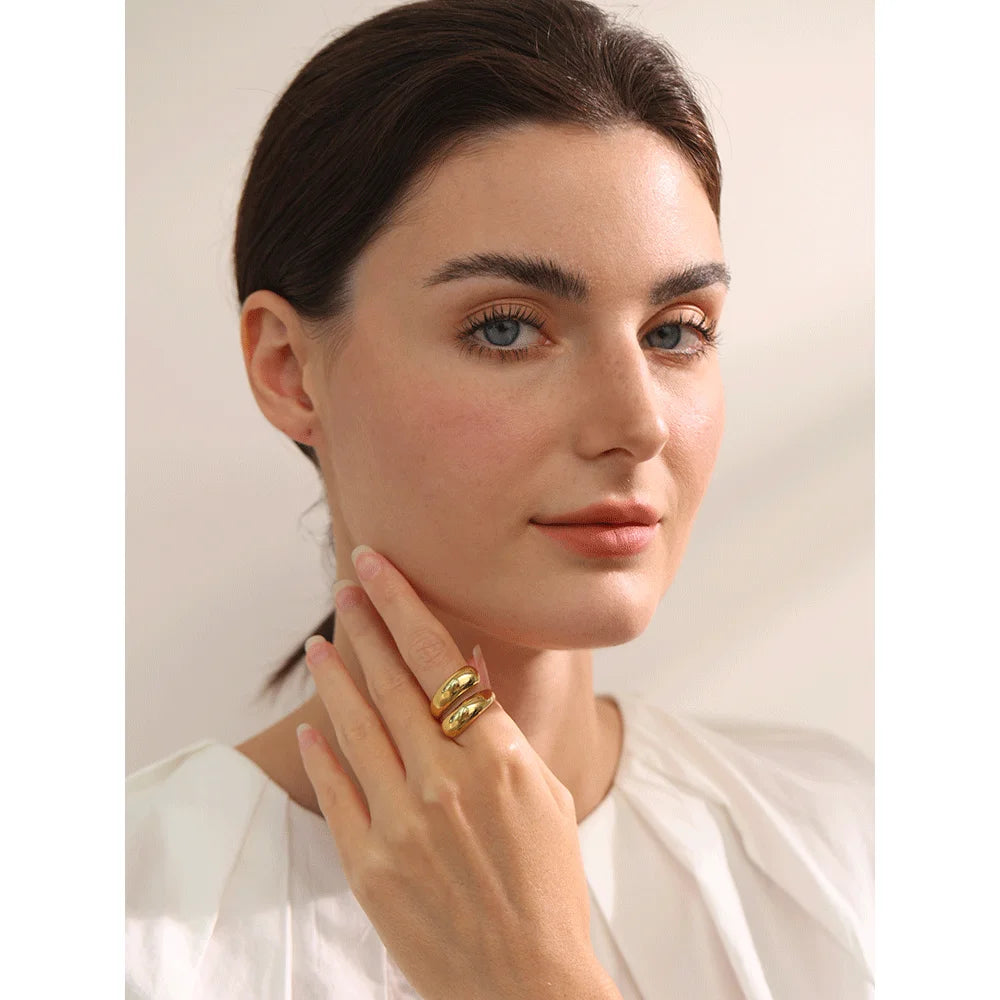 Chic Unique Stainless Steel Unusual Ring Water Resistant 18K PVD Plated Simple Sleek Metal Fashion Jewelry Bijoux Gift