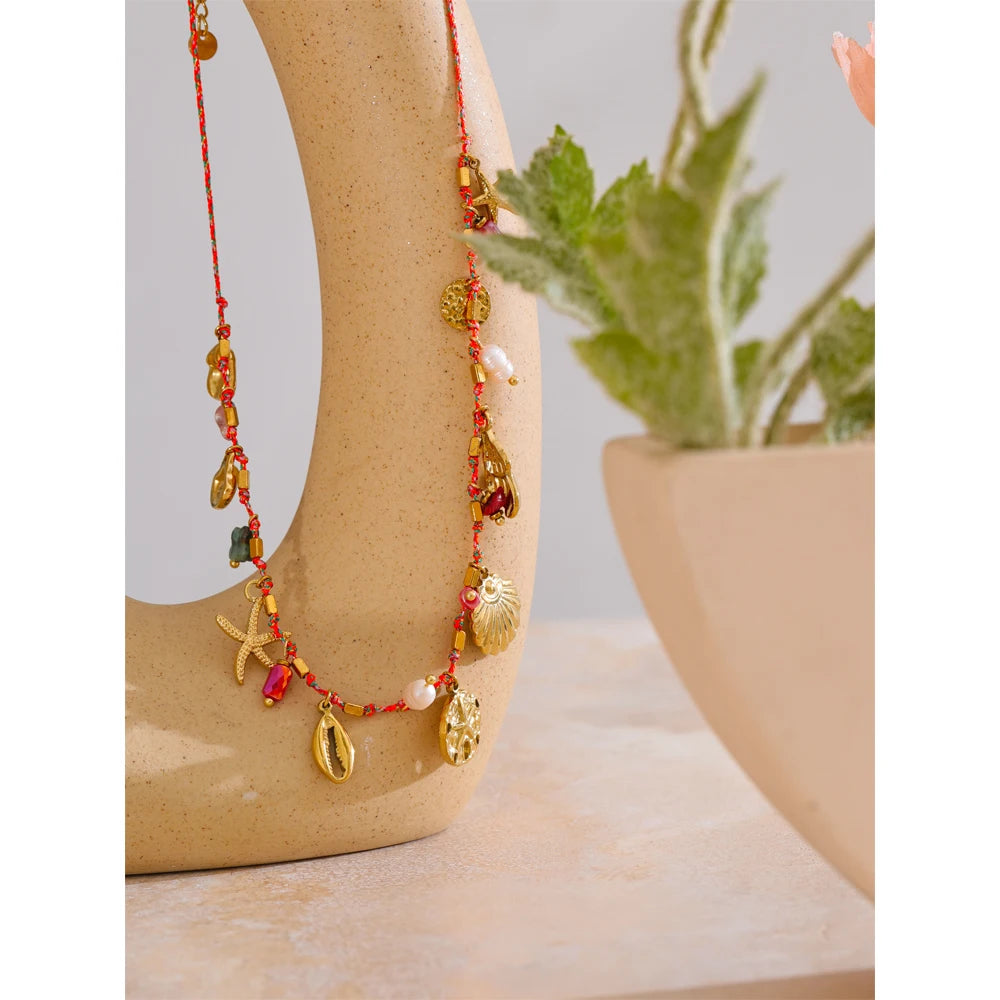 Stainless Steel Handmade Rope Fashion Charm Beach Summer Holiday Shell Star Pendant Accessories Jewelry Waterproof Bijoux