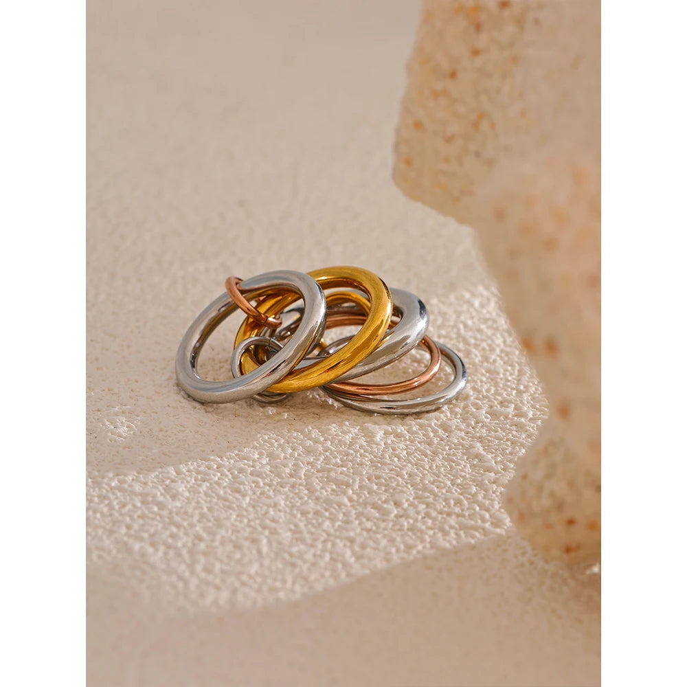 Stainless Steel 3 Colors 5 Links Stacked Rings PVD Real Gold Plated Jewelry for Women