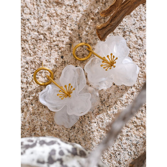 Arrivals White Resin Flower Dangle Earrings for Women Stainless Steel Summer Popular Jewelry Recommend 2025