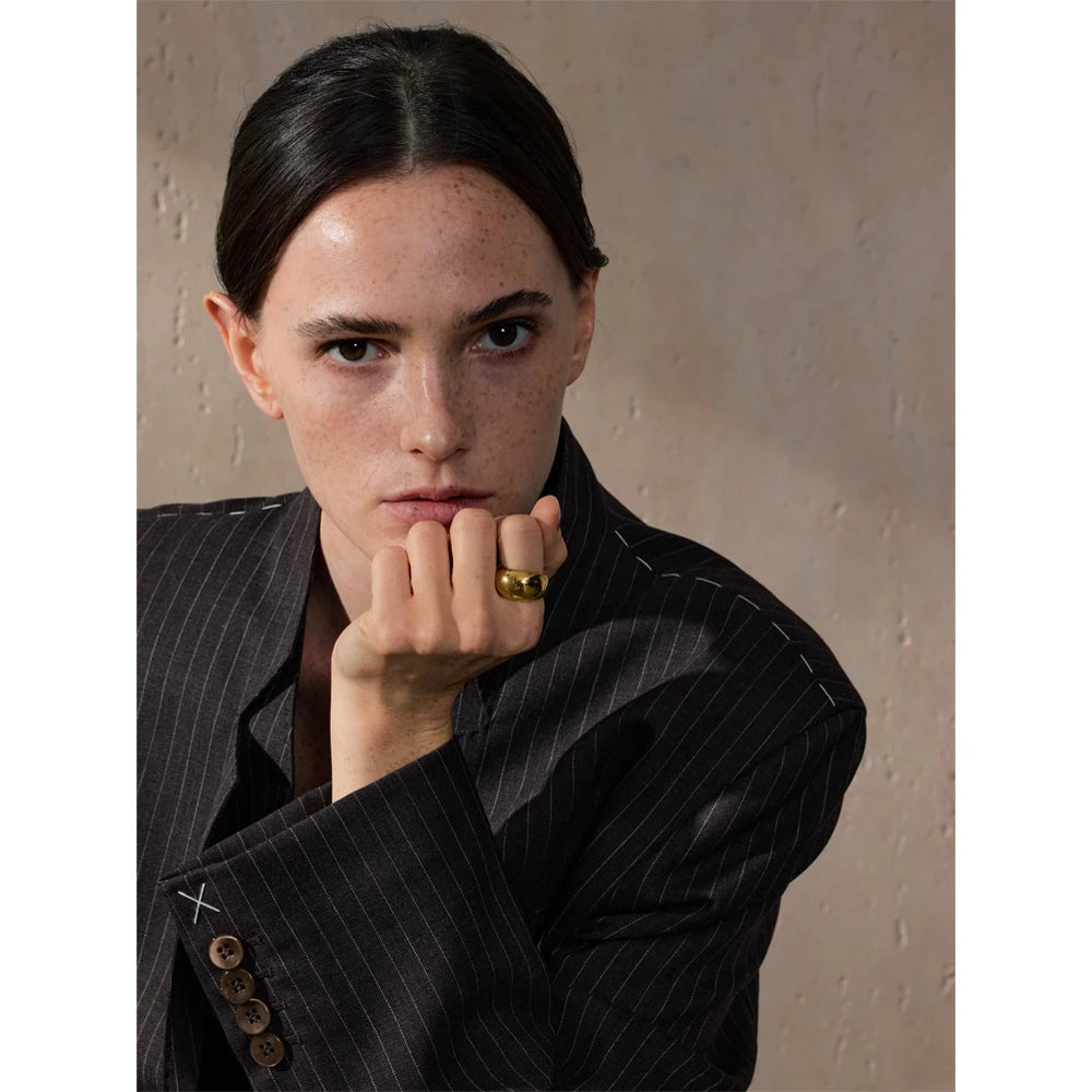 6789# High Quality Textured Minimalist Stainless Steel Glossy Smooth Metal Chunky Ring 18K PVD Plated Classic Jewelry Gift
