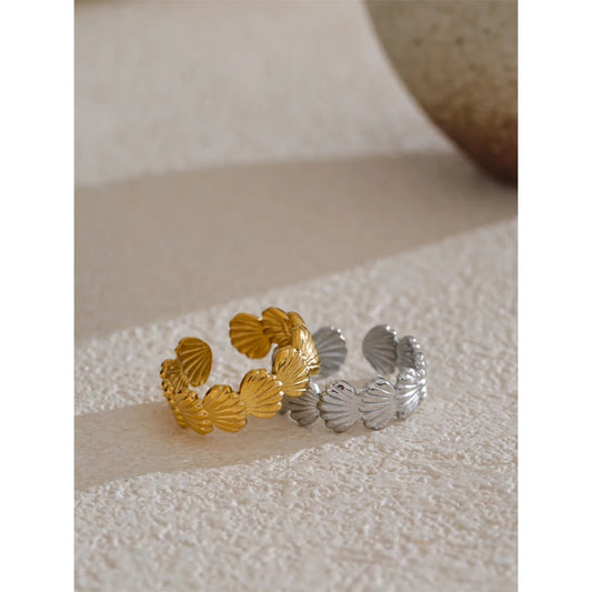 Ocean Style Adjustable Metal Shell Open Ring High Quality Plated for Women 316L Stainless Steel Summer Trendy Jewelry Gift