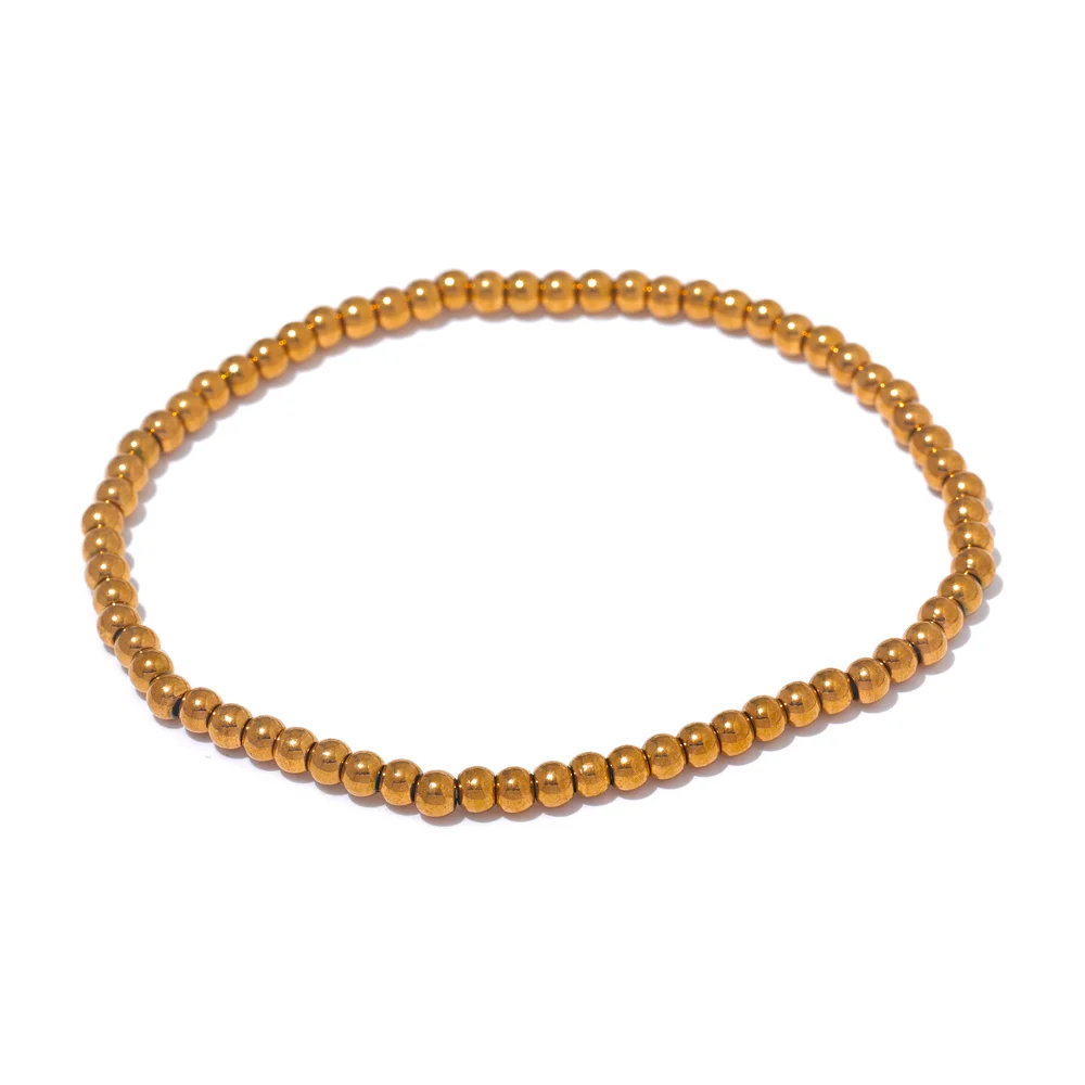 3/4/5/6 MM Stainless Steel Beads Daily Handmade Elastic Bracelet Bangle Waterproof Wrist Wholesale Gold Color Jewelry Men
