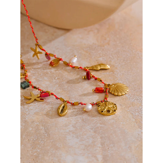 Stainless Steel Handmade Rope Fashion Charm Beach Summer Holiday Shell Star Pendant Accessories Jewelry Waterproof Bijoux