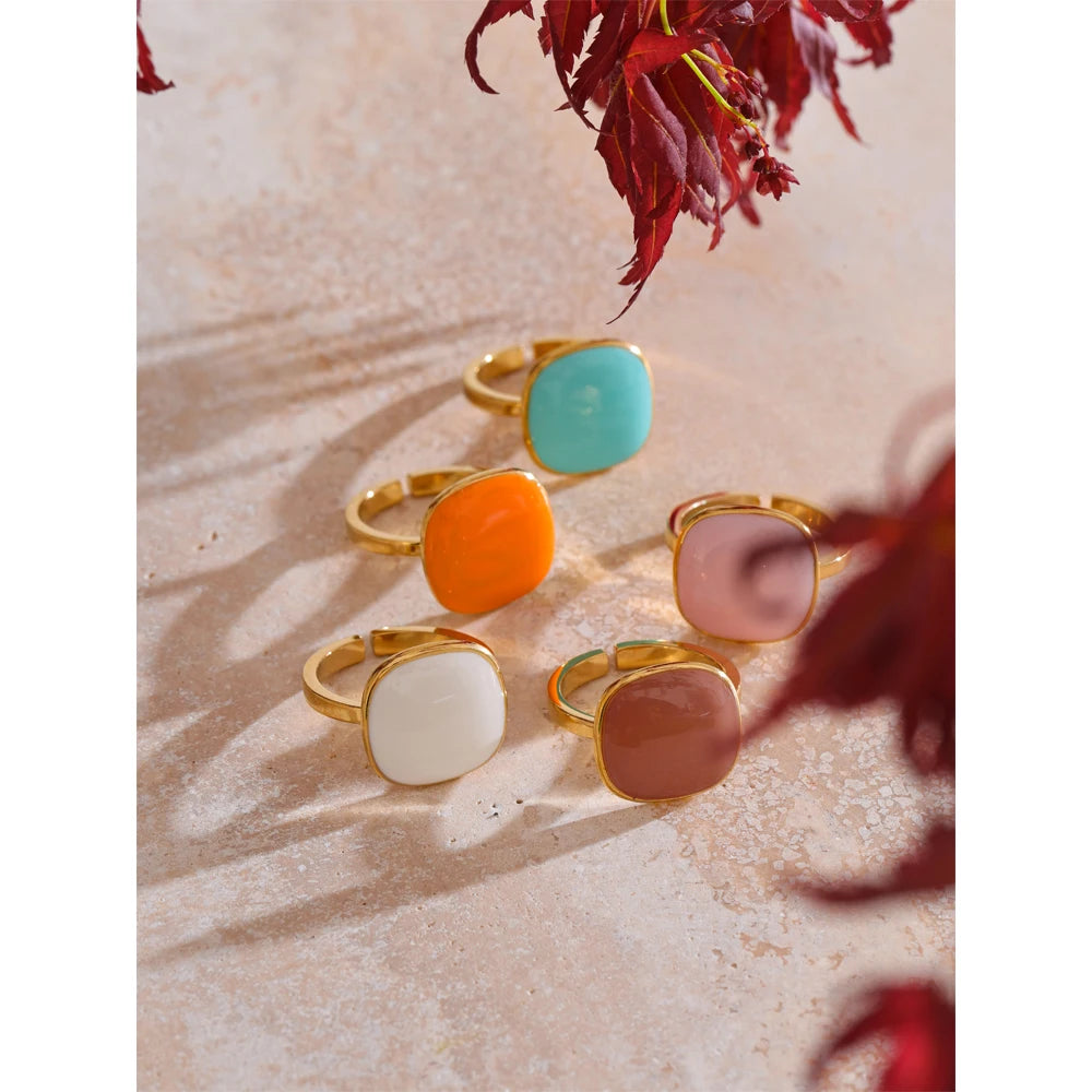 Arrivals Candy Sweet Square Adjustable Ring 18K Golden PVD Plated Stainless Steel Summer Popular Charm Jewelry Gift
