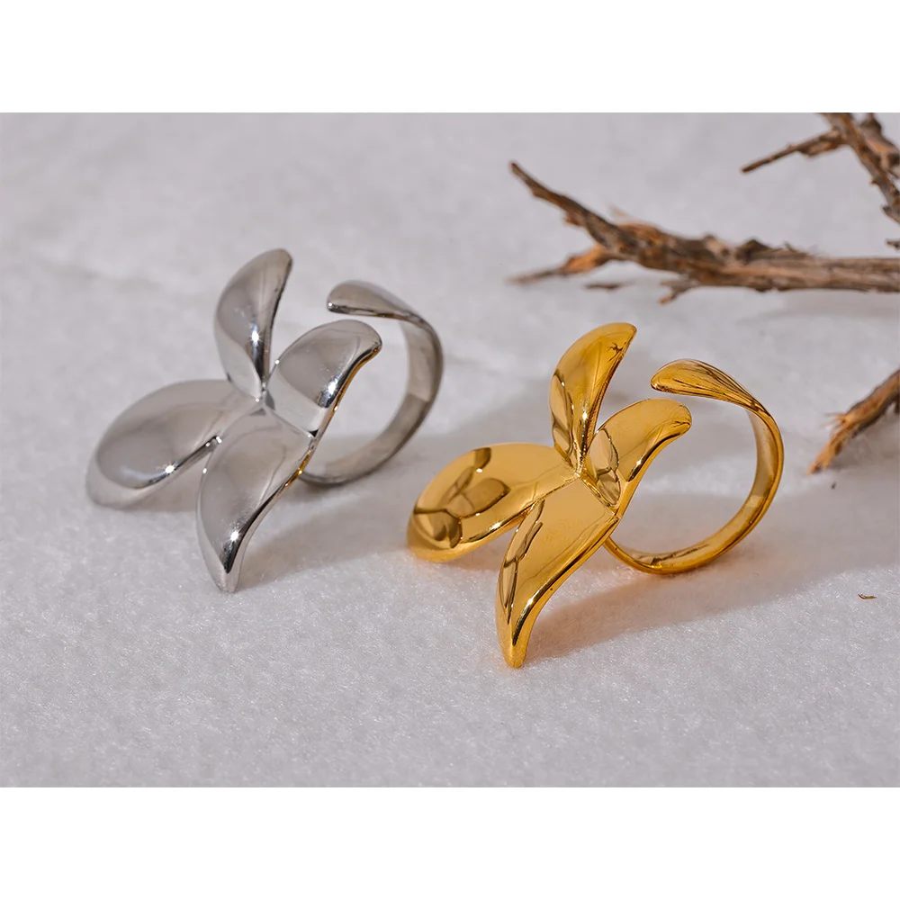 Exquisite Stainless Steel Butterfly Ring Waterproof 18K PVD Plated Metal Fashion Finger Jewelry бижутерия для женщин